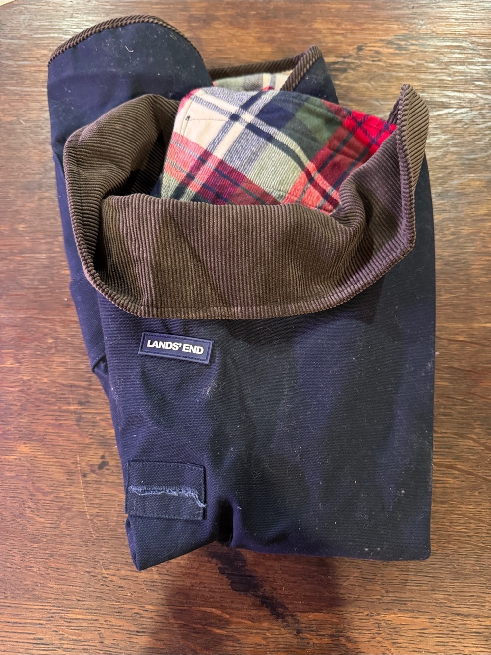 Lands' End Dog Jacket XL Navy Chinos with Brown Corduroy Trim